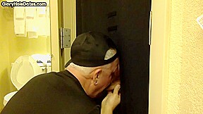 Gloryhole amateur DILF sucks and wanks BFs penis at home