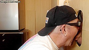 Gloryhole amateur DILF sucks rod with his hungry mouth