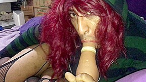 Naughty Sissy Latino Playing With Huge Dildo