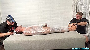 Matt and Ryder Stimulate Tickles On Mummified Pup Saki