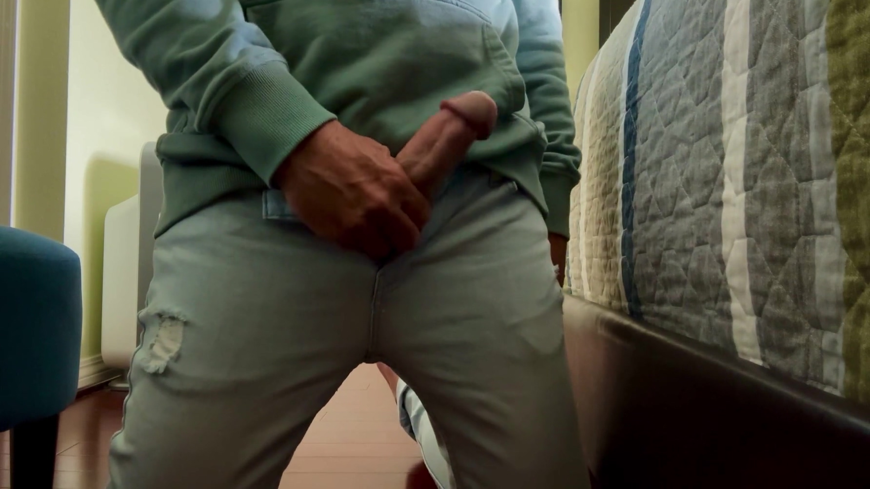 Barefoot In Jeans And Taking My Cock Out And Showing And Playing With It