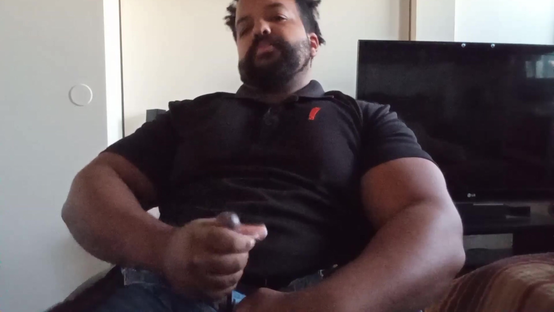 Thick Mixed Latino Bear Jacks Off To Porn