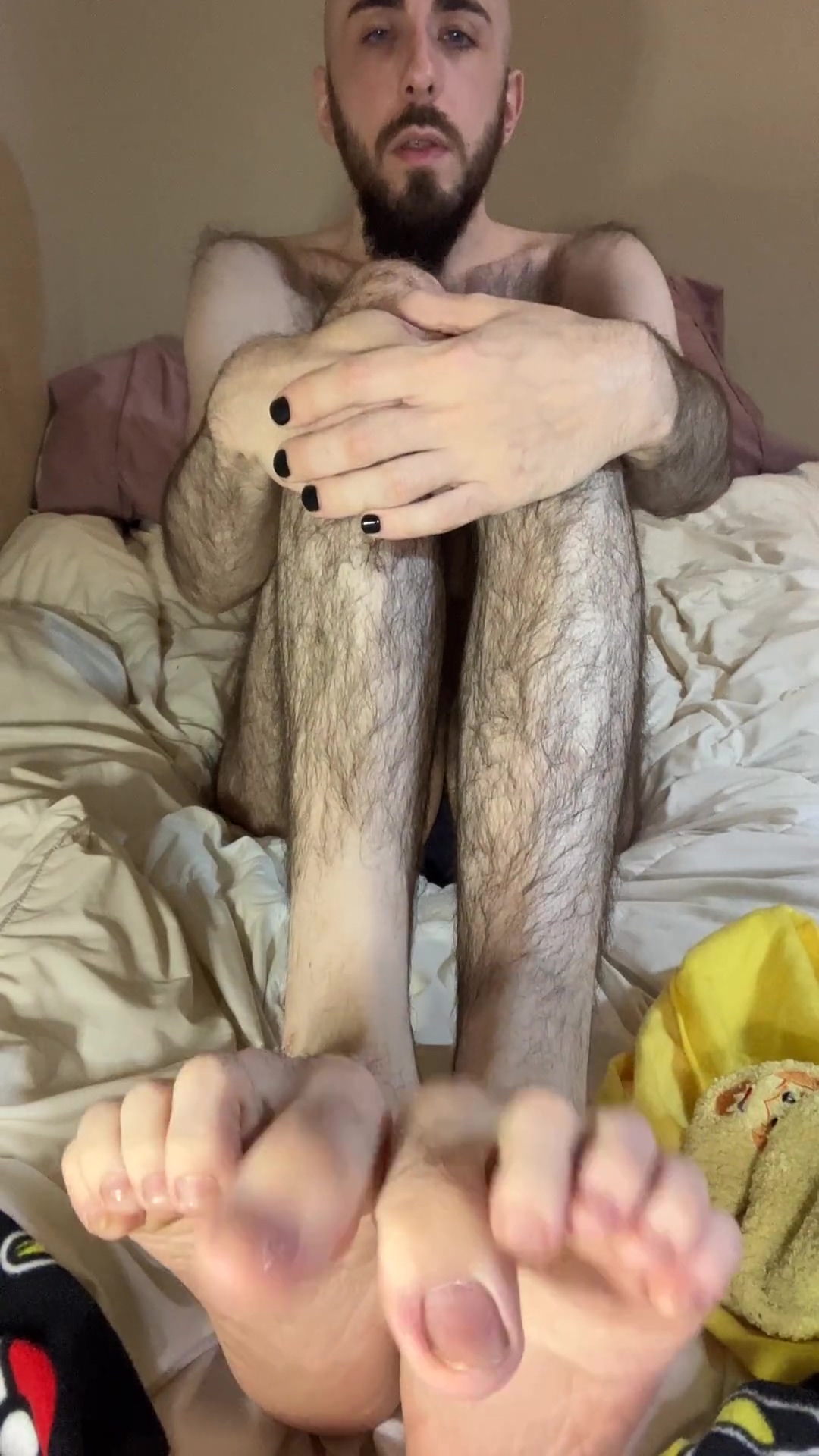 Bald Bearded Blue-eyed White Otter In Cute Onesie Pajamas Strips Down To Tease Very Hairy Ass With A Gaming Controller