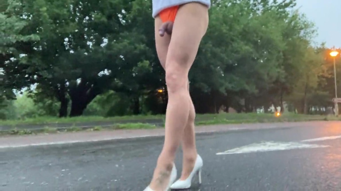 Orange Bikini Pants And Pantyhose Road Walking