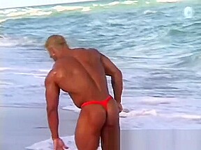 Gay Bodybuilder Joshua Fred! Thong on the beach!