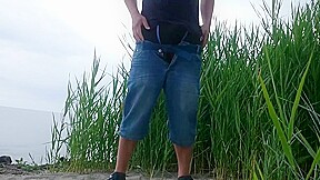 Public beach masturbation, all naked and rainfall